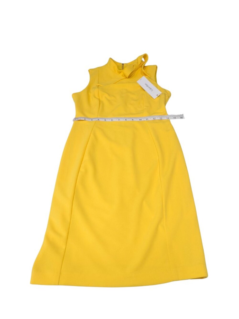 Calvin Klein Petite Yellow Bow Neck Sheath Dress 8P NWT - Picture 8 of 12